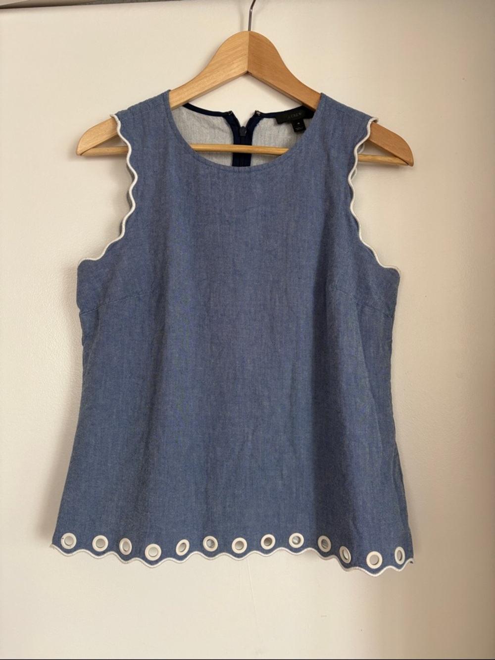 J. Crew Blue Sleeveless Scalloped-Trim Camisole